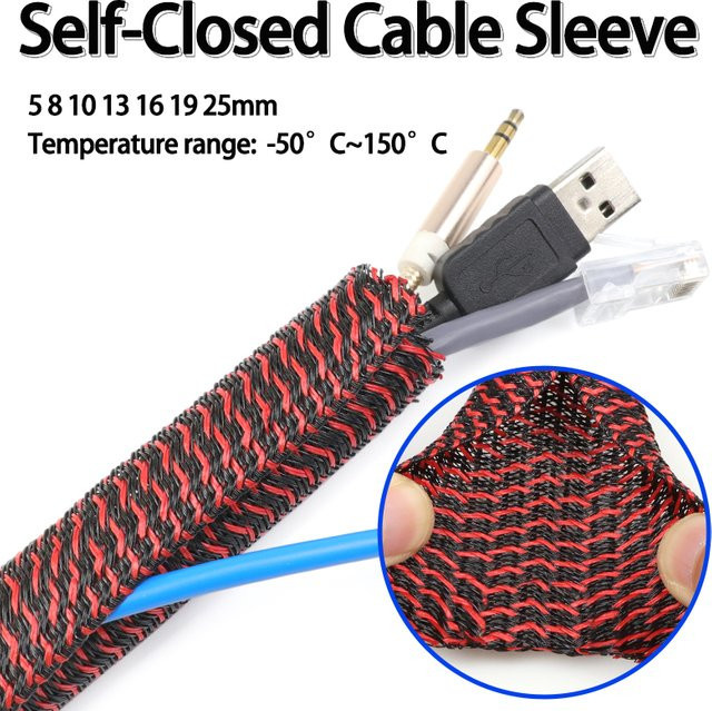 Selbstschließende PET-Kabelhülse in Rot-Schwarz als Kabel-Organizer zum Schutz und zur Isolierung, Durchmesser: 5 mm bis 25 mm, Länge: 3 m bis 10 m - Bild 1