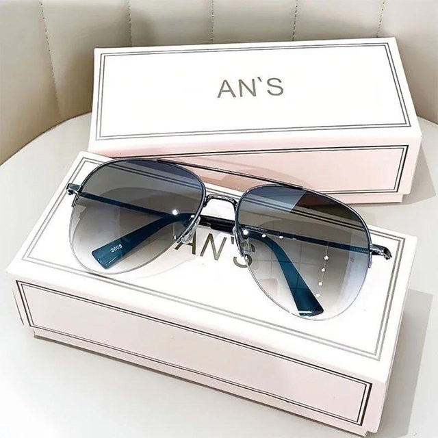 Modische Pilotensonnenbrille für Damen, Metall, randlos, grau - Bild 1