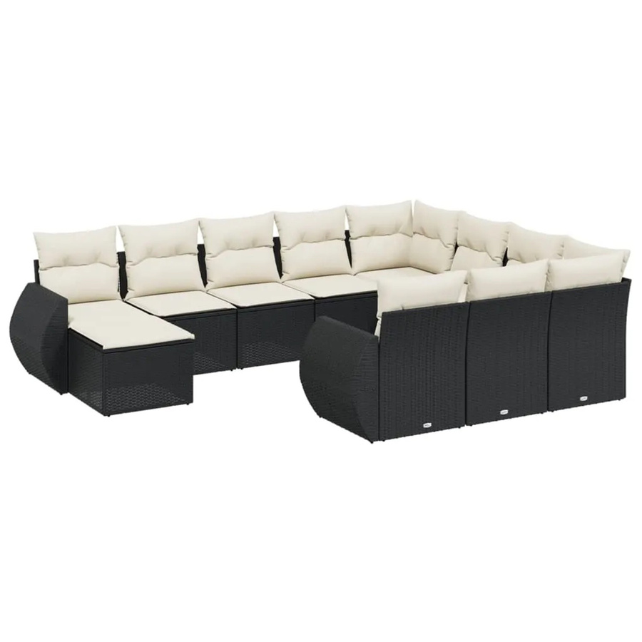vidaXL 11-teilige Garten-Sofagarnitur in U-Form aus Polyrattan und Akazienholz mit Kissen in Schwarz-Creme - Bild 2