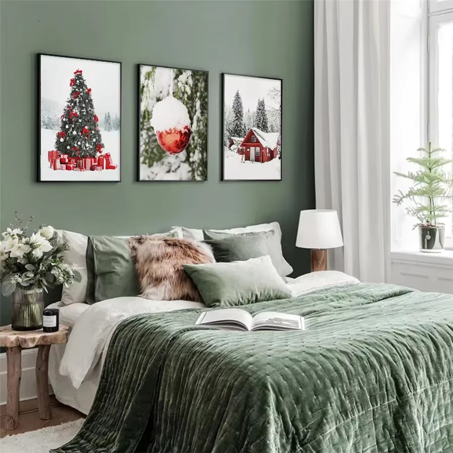 Vintage Leinwand Wandkunst von Potdemiel mit Weihnachtsbaum und Auto in Rot - Bild 3