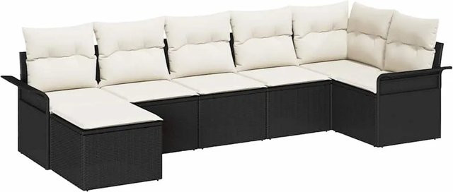 vidaXL 7-teiliges Gartensofa-Set aus Poly Rattan mit Kissen in Schwarz - Bild 1