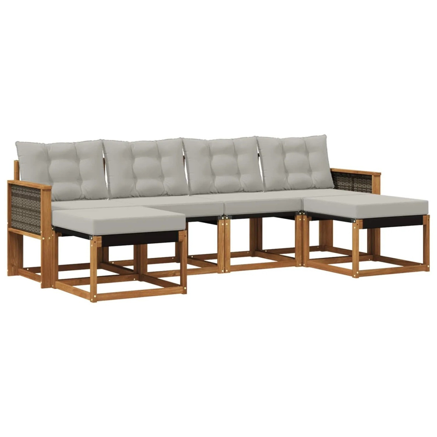 vidaXL Outdoor-Sofagarnitur aus Akazienholz und Textilene mit 6 Kissen in Braun und Grau - Bild 2