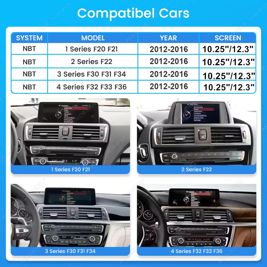 MEKEDE 12,3 Zoll 2K Multimedia-Display Autoradio mit Touchscreen für BMW 1er F20 F21 2er F22 3er F30 F31 4er F32 F33 F34 F36 NBT-System in Schwarz mit Wireless CarPlay und Android Auto Unterstützung - Bild 2