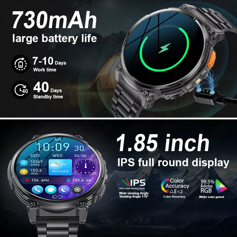 LIGE Smartwatch für Männer mit 1,85 Zoll HD-Bildschirm, Herzfrequenzmessung, wasserdicht und Bluetooth-Anruffunktion, Orange/Schwarz - Bild 2