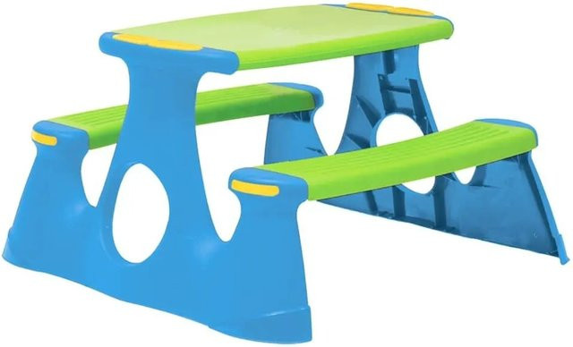 vidaXL Picknickbank für Kinder aus Polypropylen in Blau oder Grün, B/T/H: 89,5 x 84,5 x 48 cm - Bild 1