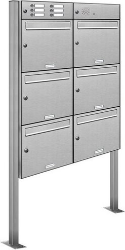 AL Briefkastensystem für 6 Parteien aus Edelstahl in Silber, B/H/T: 84,6 x 170 x 11,6 cm - Bild 1