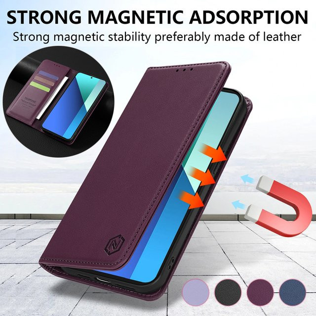 Lederhülle im Brieftaschen-Design für Xiaomi mit Kartenfach, Ständer und Magnetverschluss in Schwarz und Lila - Bild 1