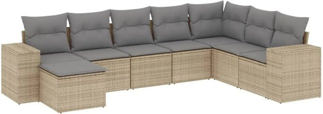 vidaXL 8-teilige Garten-Sofagarnitur in L-Form aus Poly-Rattan und pulverbeschichtetem Stahl mit Kissen in Beige-grau - Bild 1