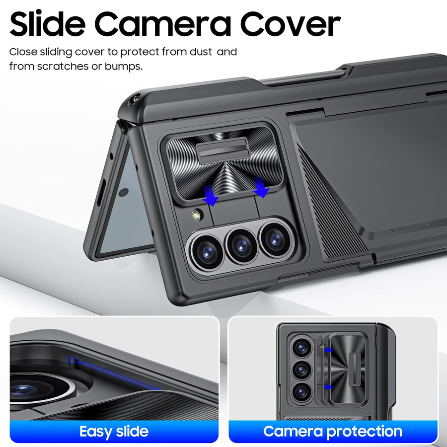 Samsung Galaxy Z Fold 6 Handyhülle mit integriertem Stiftschlitz und Rückkartenpaket, stoßfest mit 9H-Schutzfolie, Farben: Purple und Black - Bild 4