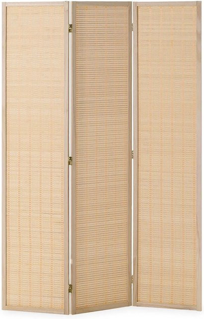 Homestyle4u Paravent Raumteiler 3-teilig aus Bambus und Paulownia Holz in Natur Beige, Sichtschutz im skandinavischen Design, H: 170 cm, B: 120 cm, T: 2 cm - Bild 1
