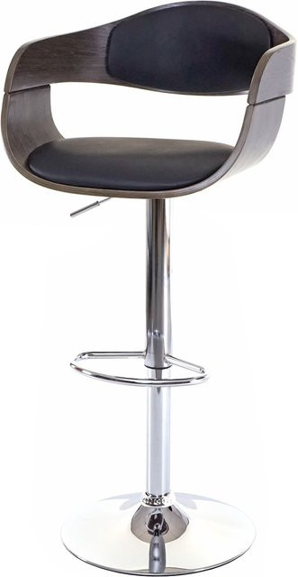 Barhocker MCW-A47 aus Buchenholz im Retro-Design mit Kunstleder in Grau und Schwarz - Bild 1