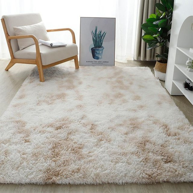 Maschinenwaschbarer Langflor Teppich aus Plüsch in Weiß, rutschfest und schallisolierend, B/T: 60 x 40 cm - Bild 1
