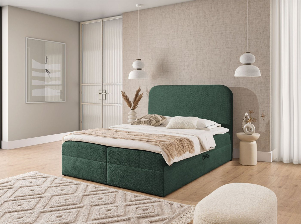 Fun Möbel Boxbett BINETA PREMIUM Schlafzimmerbett in Überlänge mit Bettkasten und Viscoschaum-Topper, Farbe Coral - Bild 1