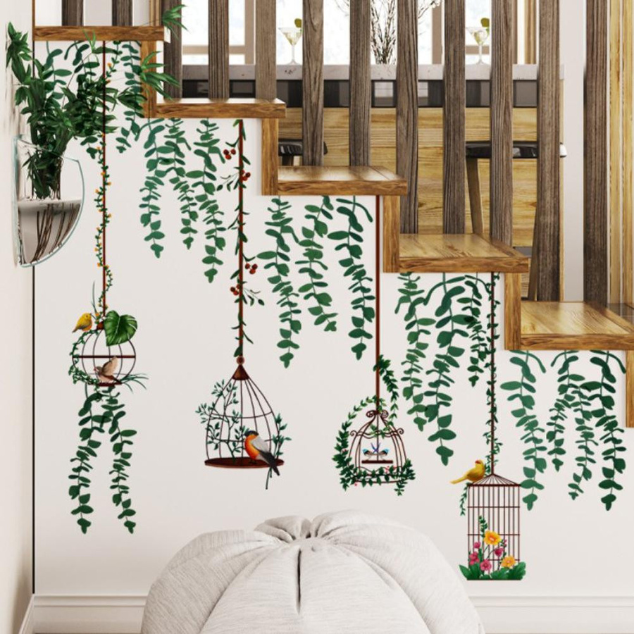 Abnehmbarer Wandaufkleber mit Vogelrebe und Baumast für Wohnzimmer und Schlafzimmer als florale Dschungeltapete - Bild 4