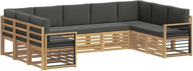 vidaXL Ecksofa Set in L-Form aus Akazienholz mit Polstern in Weiß und Anthrazit, B/T/H: 304 x 187,5 x 73 cm - Bild 1
