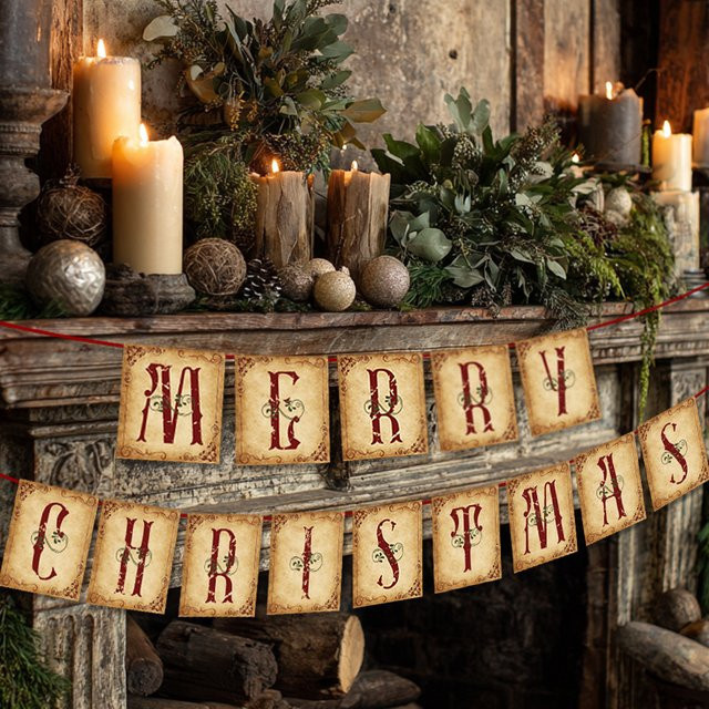 WEIGAO Vintage Wimpelkette Frohe Weihnachten als nostalgische Papier-Girlande für deine Weihnachts- und Silvesterparty - Bild 1