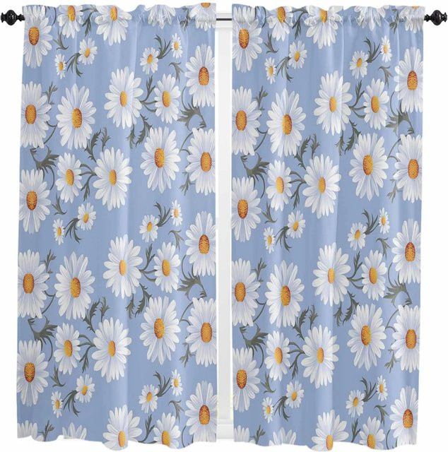Yiran Furniture Kurzvorhang mit Blumen- und Schmetterlingsmuster, semi-transparent, Polyester, 2er-Set, B: 50 cm, H: 130 cm - Bild 1