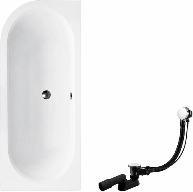 KOLMAN Eckbadewanne aus Acryl in Weiß mit Bambus-Badewannenablage, Ablauf und Füßen, Rechtsausführung, B/T: 170 x 75 cm - Bild 1