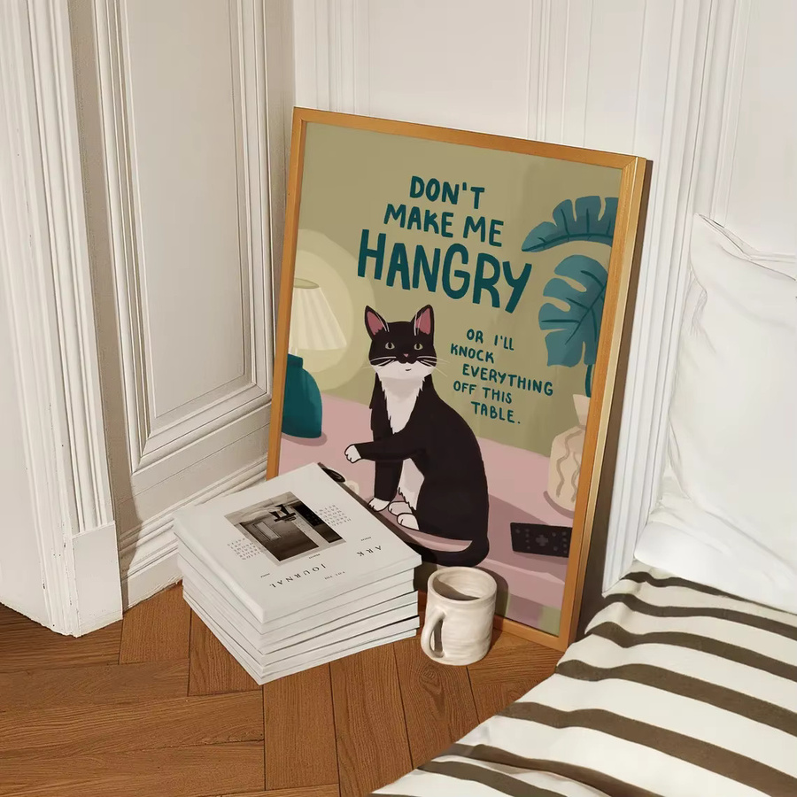 Humorvoller Wandkunstdruck Don't Make Me Hangry von SHENCHEN – Mehrfarbiges Katzenposter aus Papier - Bild 1