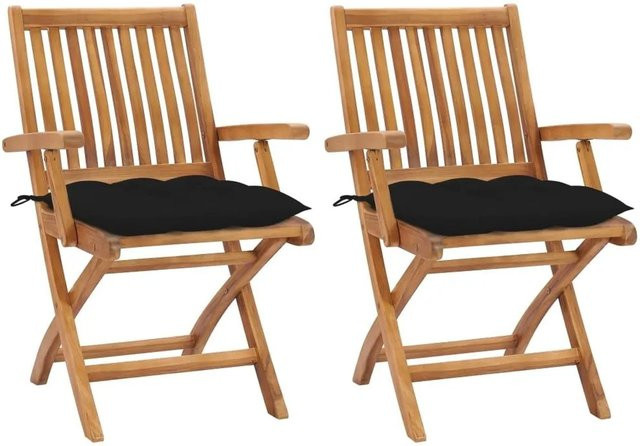 vidaXL Gartenstuhl-Set aus Teakholz mit schwarzen Kissen, 2 Stück - Bild 1