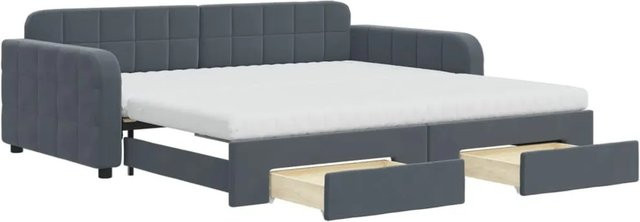 vidaXL Tagesbett ausziehbar mit Schubladen in Dunkelgrau aus Samt, B/T: 100 x 200 cm - Bild 1