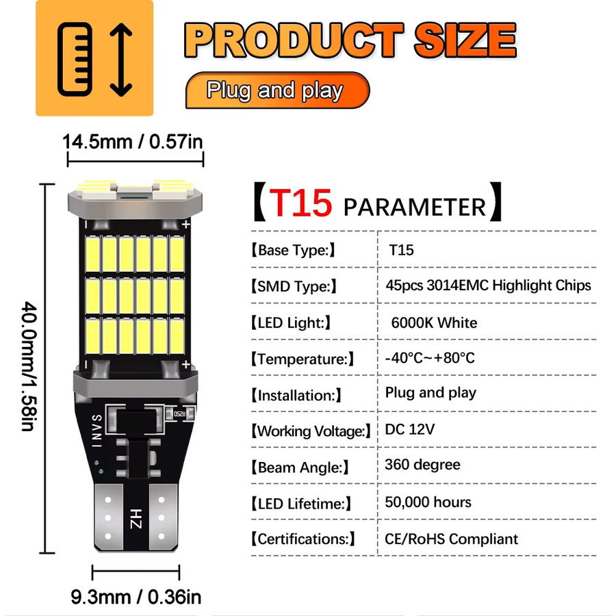 Roadsun Super Helle Rückfahrlicht LED W16W T15 mit 6W CSP Chip für Volkswagen VW Passat B7 Tiguan Touareg Golf 6 7 Jetta Beetle CC EOS GTI 12V - Bild 5