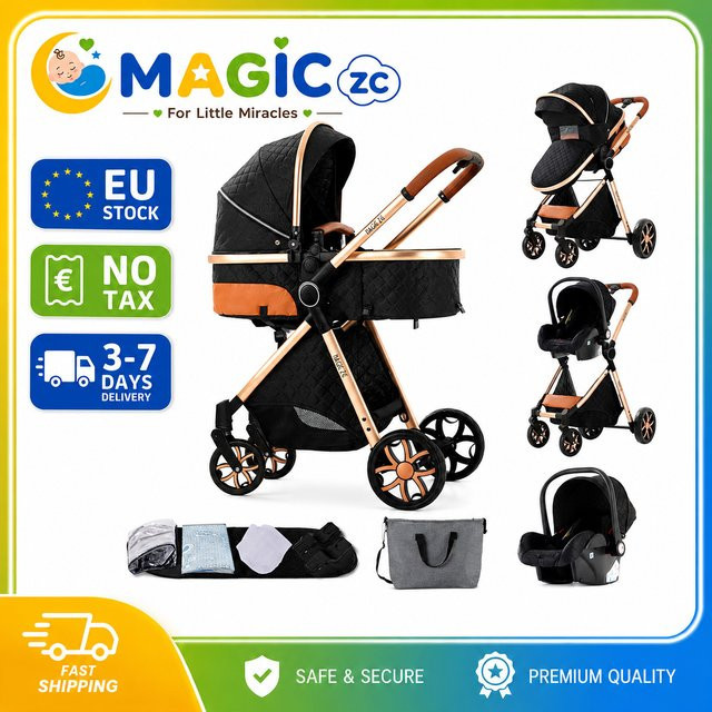 Prokoke 3-in-1 Baby-Kinderwagen Reisesystem in Weiß mit Babywanne, Autositz, Babytrage, Wickeltasche, Regenschutz und Moskitonetz, faltbar und wendbar - Bild 1