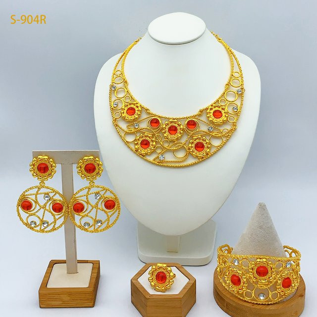 Schmuckset 24K vergoldet, Halskette, Ohrringe, Armband, Ring, Damen - Bild 1