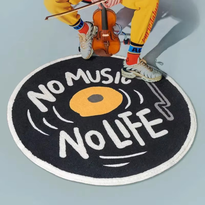 VIKAMA Vintage Teppich in Herzform mit Schallplatten-Design für dein Musikstudio und Wohnzimmer, Durchmesser: 60 cm - Bild 3