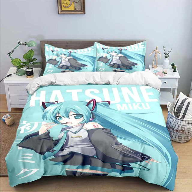 Hatsune Miku Bettwäsche-Set mit Cartoon Kawaii Design, 3-teilig, B/H: 200 x 200 cm - Bild 1