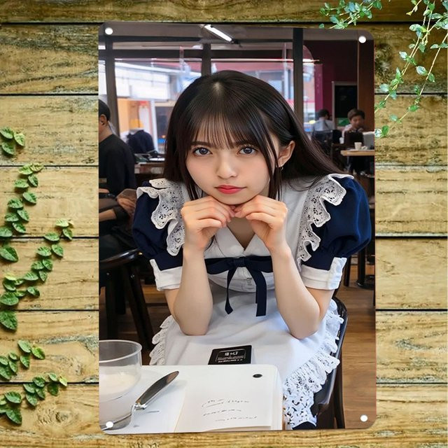 HELLOYOUNG Metallschild Maid Cafe Girl Wandkunst, Mehrfarbiges Metallposter für Wohnzimmer, Schlafzimmer und Küche - Bild 1