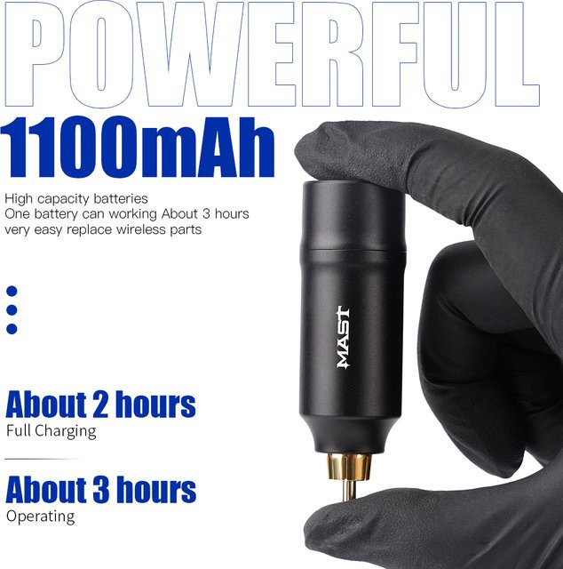 Mast T2 Mini-Tattoo-Akku Schwarz mit 1100 mAh und RCA-Anschluss - Bild 1