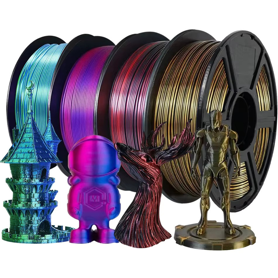 3D Maliang Dual Color Silk PLA Filament 1,75 mm für FDM 3D-Drucker, 200 g, Mehrfarbig (Schwarz, Rot, Silber, Blau) - Bild 1