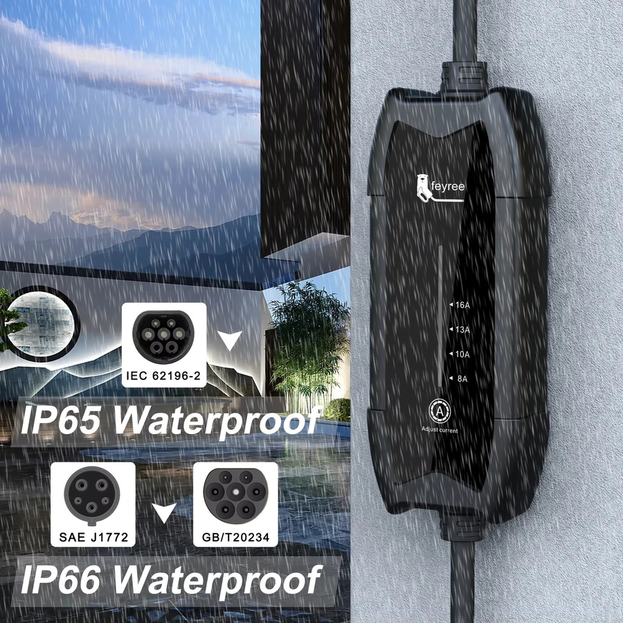 Feyree Tragbares EV Ladegerät Typ2/GB/T-Stecker, 16 A, 1 Phase, 3,5 kW, Typ 1, 5 m, Wallbox-Ladestation für Elektrofahrzeuge, Schwarz - Bild 4