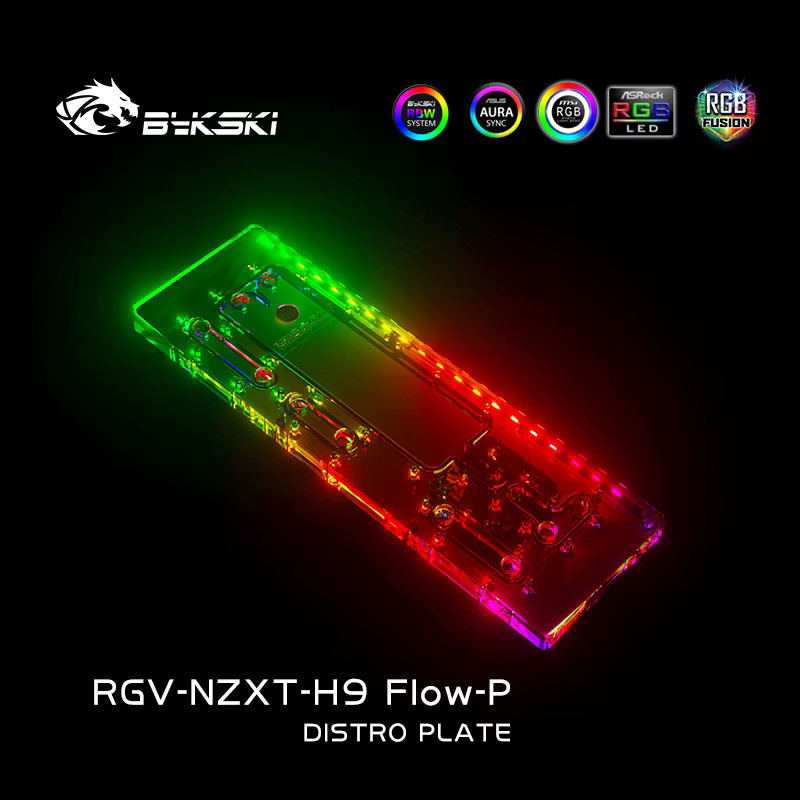 Bykski RGV-NZXT-H9 Flow-P Verteilerplatte für CPU/GPU Wasserkühlung mit DDC-Pumpenunterstützung, transparent - Bild 2