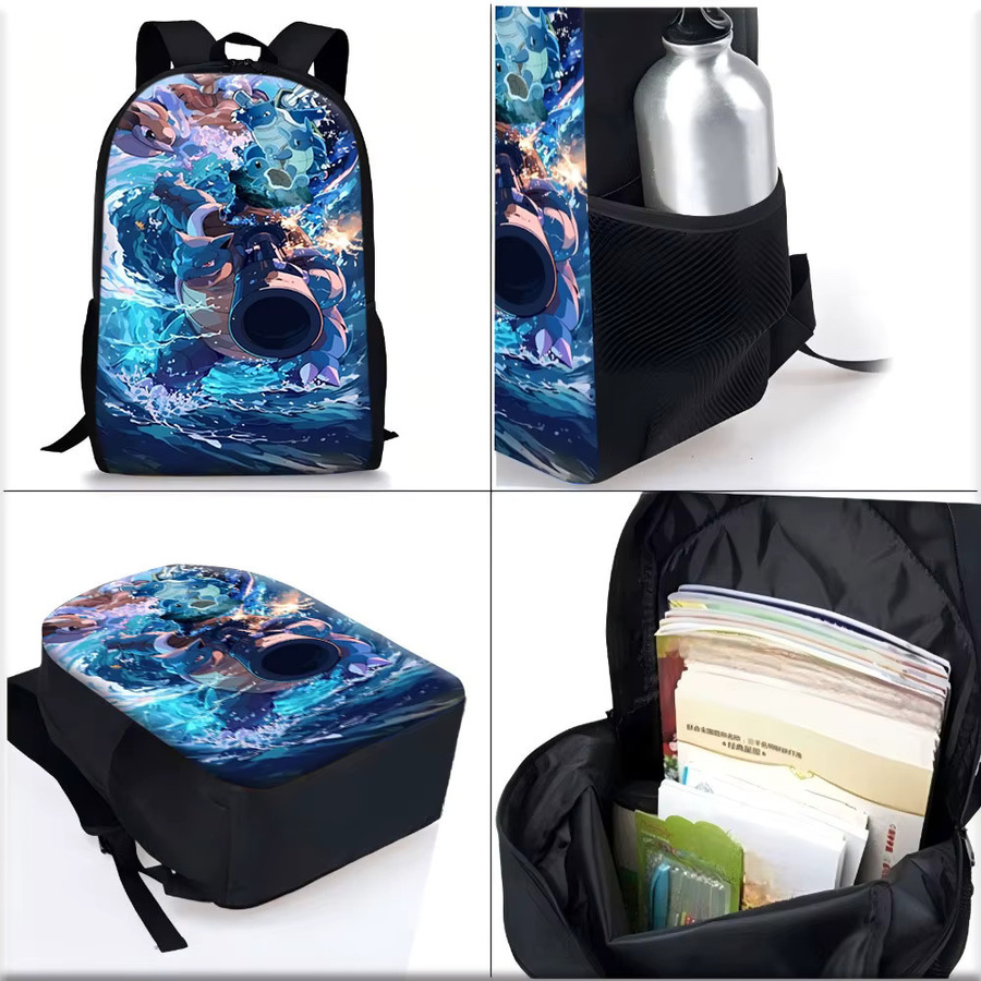 Potdemiel Pokémon Blastoise Wave Crush 3D-Rucksack-Set, Canvas-Rucksack, Lunchbox, Federmäppchen - Bild 5