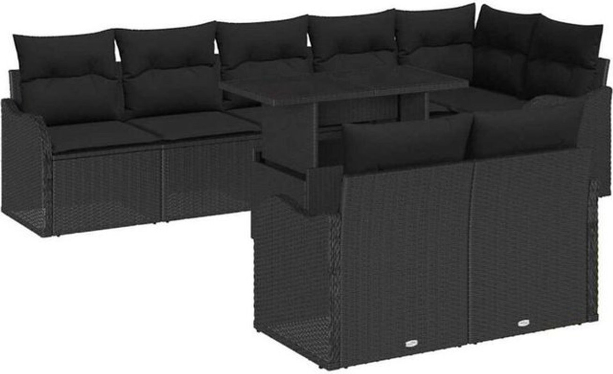 vidaXL Garten-Sofa-Set aus Poly-Rattan mit 9 Kissen in Schwarz - Bild 1