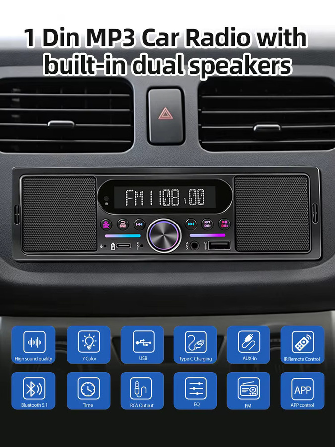 Grandnavi Auto-MP3-Radio-Player mit Bluetooth, USB und AUX in Schwarz - Bild 7