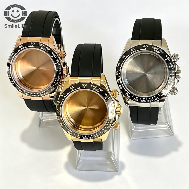 SmileLife Uhrengehäuse, 39 mm, schwarzes Kautschukarmband, Saphirglas, Edelstahl, Unisex - Bild 1