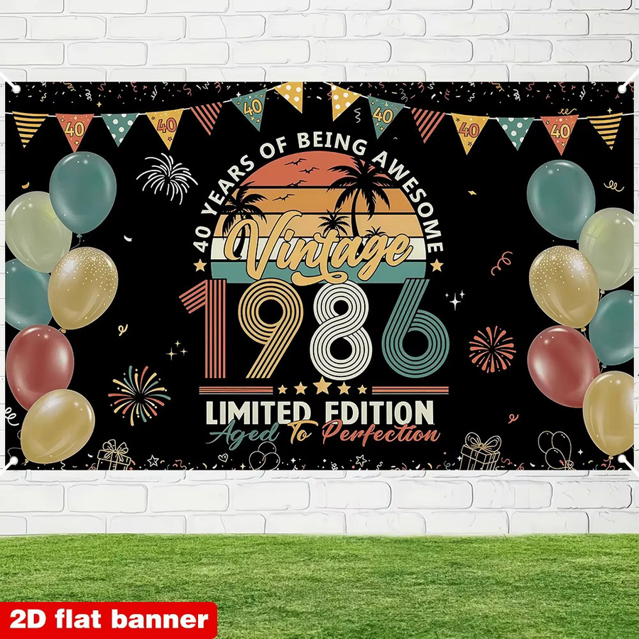 OURFETE Vintage Geburtstagshintergrund 1986 Retro Partydeko mit Palme und Sonnenuntergang, Mehrfarbig, Breite: 75 cm, Höhe: 75 cm - Bild 3