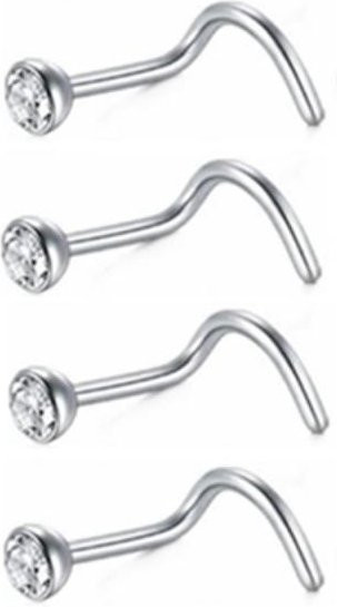 Nasenpiercing Stecker Set Edelstahl, Zirkonia, Silber, Damen - Bild 1