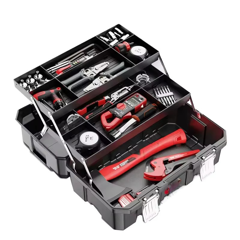 Multifunktionaler Werkzeugkasten in Industriequalität als faltbarer Organizer für Elektriker, Farbe: Schwarz, B/T/H: 49,0 x 28,0 x 0,0 cm - Bild 4