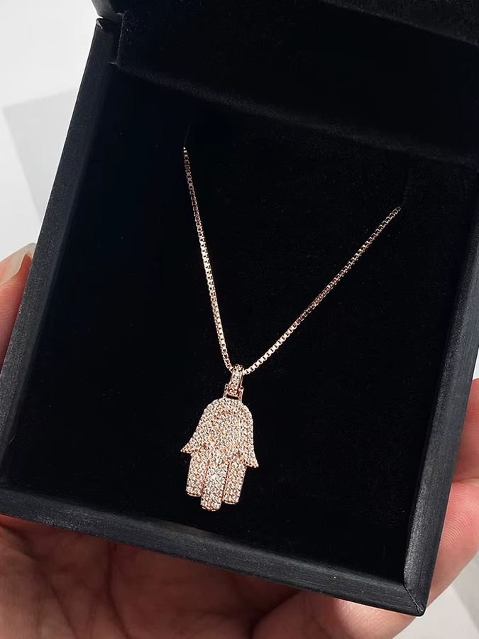 FEOBUR Hamsa Anhänger Halskette, 925 Silber, Moissanit, Unisex - Bild 6