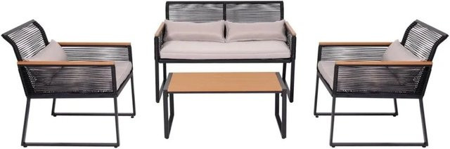 MCW Garten-Garnitur K42 4er-Set Lounge-Sitzgruppe mit Seilgeflecht und Polstern in Grau - Bild 2