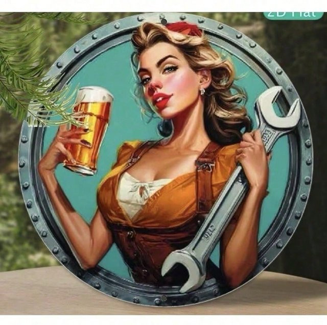 Vintage Metallschild Frau von CIFBUY – Runde Wanddekoration aus Aluminium im Retro-Design für Garage, Bar oder Pub, Durchmesser: 20 cm - Bild 1
