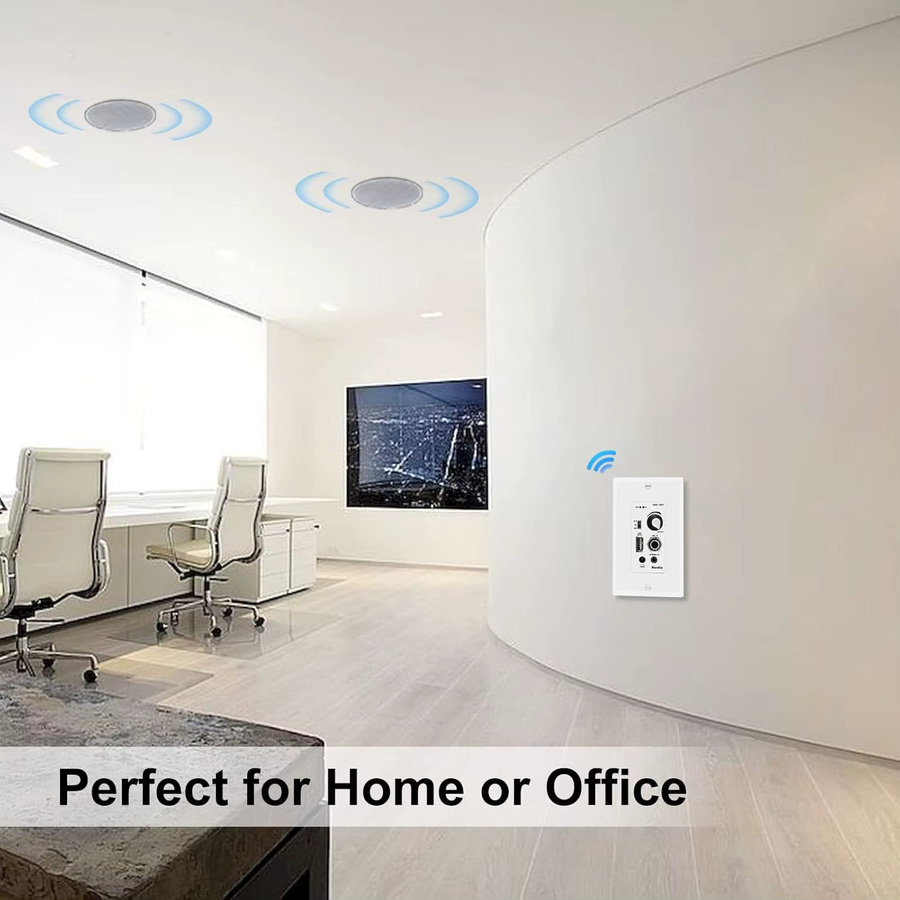 Herdio Bluetooth-Wandverstärker in Weiß mit 4 Kanälen, Lautstärkeregler und USB/AUX-Eingängen - Bild 3