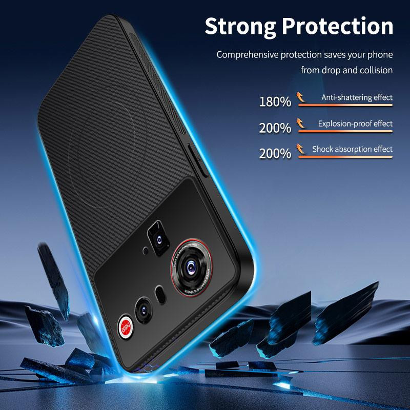 Stoßfeste Magnetische Handyhülle mit Kohlefaser-Textur für ZTE Nubia Z80 Ultra 5G, kabelloses Laden möglich - Bild 4