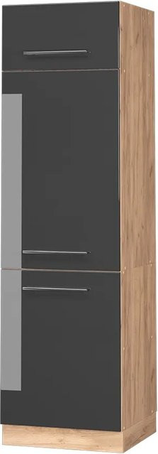 Vicco Kühlumbauschrank Fame-Line in Anthrazit Hochglanz und Goldkraft Eiche mit Soft-Close-Türen, Breite: 60 cm, Höhe: 206,8 cm, Tiefe: 58 cm - Bild 1