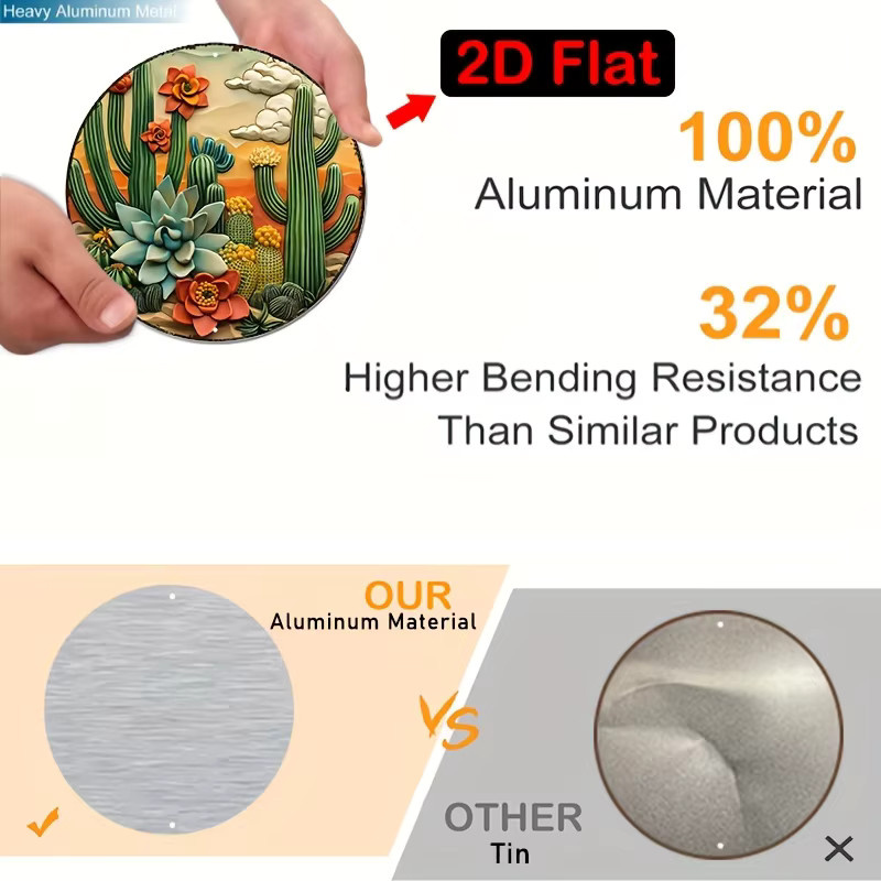Rundes Aluminium-Metallschild Potdemiel mit Kakteen- und Sukkulenten-Motiv, Mehrfarbig, Durchmesser: 20 cm - Bild 4