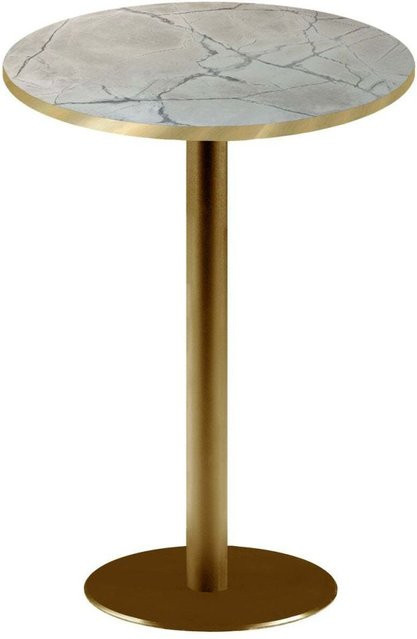 RestooTab Stehtisch Rome rund in Goldmetallic und Grau Marmoriert mit Messingfarbenen Kanten, Höhe: 113 cm, Durchmesser: 60 cm - Bild 1